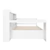A white wooden daybed with a bookshelf headboard and a pull-out trundle bed is shown from the side against a white background. Produktbild-Vorschau