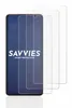 Three transparent screen protectors are displayed in front of a smartphone with the brand name 'SAVVIES' and 'SMART PROTECTION' printed on its screen. Produktbild-Vorschau