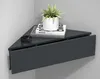 A dark gray corner shelf with a plant and books on it, mounted on a light gray wall. Voir les images du produit