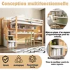 A loft bed with a desk and storage, presented in a room setting with illustrative callouts. Produktbild-Vorschau