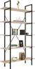 A freestanding bookshelf with wooden shelves and black metal supports, displayed against a white background. Náhled obrázku produktu