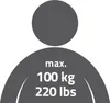A graphic representation of a person with text indicating maximum weight capacity. Produktbild-Vorschau