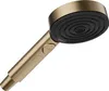 A close-up, angled view of a gold and black shower head against a white background. Produktbild-Vorschau