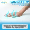 A close-up of a hand resting on a white textured surface, with blue wavy lines indicating airflow. Text overlays promote a 'cold foam' product for optimal sleep climate. Náhľad obrázku produktu