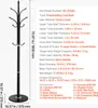 A black coat rack with a black marble base is shown against a white background, with detailed specifications and accessories listed next to it. Anteprima dell’immagine prodotto