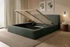 A bed with its storage lifted, showing the interior, in a bedroom setting. Produktbild-Vorschau