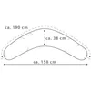 Diagram showing the dimensions of a boomerang-shaped pillow. Produktbild-Vorschau