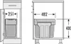 Diagrams showing the dimensions of a built-in kitchen trash can system. Podgląd zdjęcia produktu