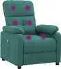 A teal fabric massage recliner chair with purple circles indicating massage points.
