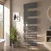 A modern bathroom with a radiator, plant, and artwork. Produktbild-Vorschau