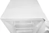 Interior of a white refrigerator with shelves, door slightly ajar. Produktbild-Vorschau