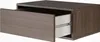 A floating nightstand with an open drawer, showing the interior and drawer slides. Produktbild-Vorschau