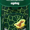 A close-up of a green backpack with a dinosaur patch and a geometric pattern. Anteprima dell’immagine prodotto