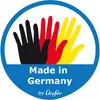 A circular logo with the German flag colors represented by hands, and text indicating "Made in Germany" by Läufer. Produktbild-Vorschau