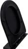 A black toilet seat is shown on a stand, angled to display its shape. Náhled obrázku produktu