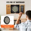 A person is about to throw a dart at a dartboard mounted in a wooden cabinet. A smaller image of a dartboard is shown in the lower left corner with text indicating it is not included. Anteprima dell’immagine prodotto