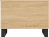 A close-up, front view of a wooden couch table with black legs. Produktbild-Vorschau