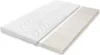 A white mattress topper is shown on a white background, with a section of the topper lifted to reveal its layered structure. Produktbild-Vorschau