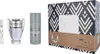 A gift set of Paco Rabanne Invictus fragrance products, including a spray bottle, a smaller spray bottle, and a gift box. Voir les images du produit