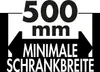 A graphic with text indicating minimum cabinet width. Produktbild-Vorschau