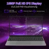 A laptop is shown with marketing text and graphics highlighting its display features. Produktbild-Vorschau