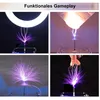 A collage of four images showing a mini Bluetooth speaker with a plasma arc effect. Produktbild-Vorschau