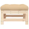 A close-up, front-facing view of a wooden garden stool with a beige cushion. Náhled obrázku produktu