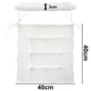 A white seat cushion with ties is shown from above, with dimensions indicated. Produktbild-Vorschau