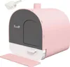 A pink and gray cat litter box with a scoop and mat. Produktbild-Vorschau