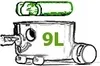 A cartoon-like illustration of a vacuum cleaner with a green cylinder above it, and the text '9L' on the body of the vacuum. Produktbild-Vorschau