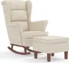 A cream-colored wingback rocking chair with a matching ottoman on a white background.