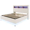 A beige upholstered bed frame with a tufted headboard and integrated LED lighting. Náhled obrázku produktu