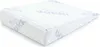 A white wedge pillow with a purple logo pattern on a white background. Produktbild-Vorschau