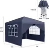 A dark gray pop-up gazebo with windows, shown with dimensions and a folded view. Voir les images du produit