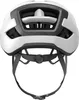 The back view of a white bicycle helmet with gray and black accents, showing the adjustable strap system. Produktbild-Vorschau