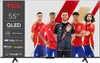 A television displaying a group of soccer players, with product specifications listed on the left side. Produktbild-Vorschau