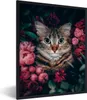 MuchoWow® Gerahmtes Poster Katze - Blumen - Tiere - Produktbild-Vorschau 1