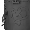 A close-up view of a black metal outdoor oven with a decorative ram's head and crown design. Produktbild-Vorschau