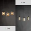 A split image showing three pendant lights. The left side shows the lights on, and the right side shows them off, with text indicating ON and OFF status. Produktbild-Vorschau