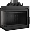 A black fireplace insert with a glass door and a chimney flue. Produktbild-Vorschau