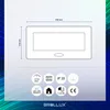 Diagram of a retractable power outlet with dimensions and feature icons. Produktbild-Vorschau