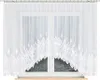 A white lace curtain with a decorative pattern is hung over a window. Náhled obrázku produktu