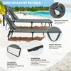 Two gray lounge chairs on a sandy beach with the ocean and people in the background. The image also includes close-up insets highlighting product features. Náhled obrázku produktu
