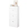 A white shoe cabinet with three drawers is shown against a white background. Decorative items are placed on top of the cabinet. Podgląd zdjęcia produktu