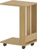 A light brown wooden side table with wheels. Produktbild-Vorschau