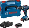 A Bosch cordless hammer drill with its accessories and case, displayed on a white background. Voir les images du produit