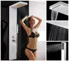 A woman showering in a modern bathroom, with close-ups of a shower head and panel. Náhled obrázku produktu