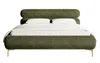 A green upholstered bed with white bedding and gold legs, shown from the front against a white background. Produktbild-Vorschau