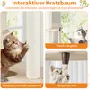 A collage of images showcasing a cat tree with different features, including scratching posts, a hanging ball, and a rope. Anteprima dell’immagine prodotto