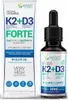 A product box and bottle of Vitamin K2+D3 Forte supplement. Produktbild-Vorschau